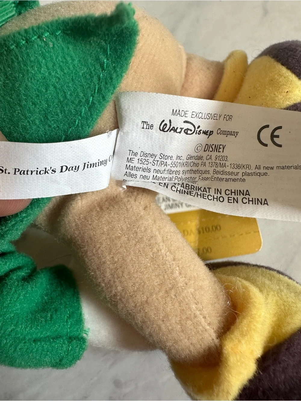 Vintage NWT Disney Store Jiminy Cricket Plush Stuffed Animal Toy 8” Pinocchio